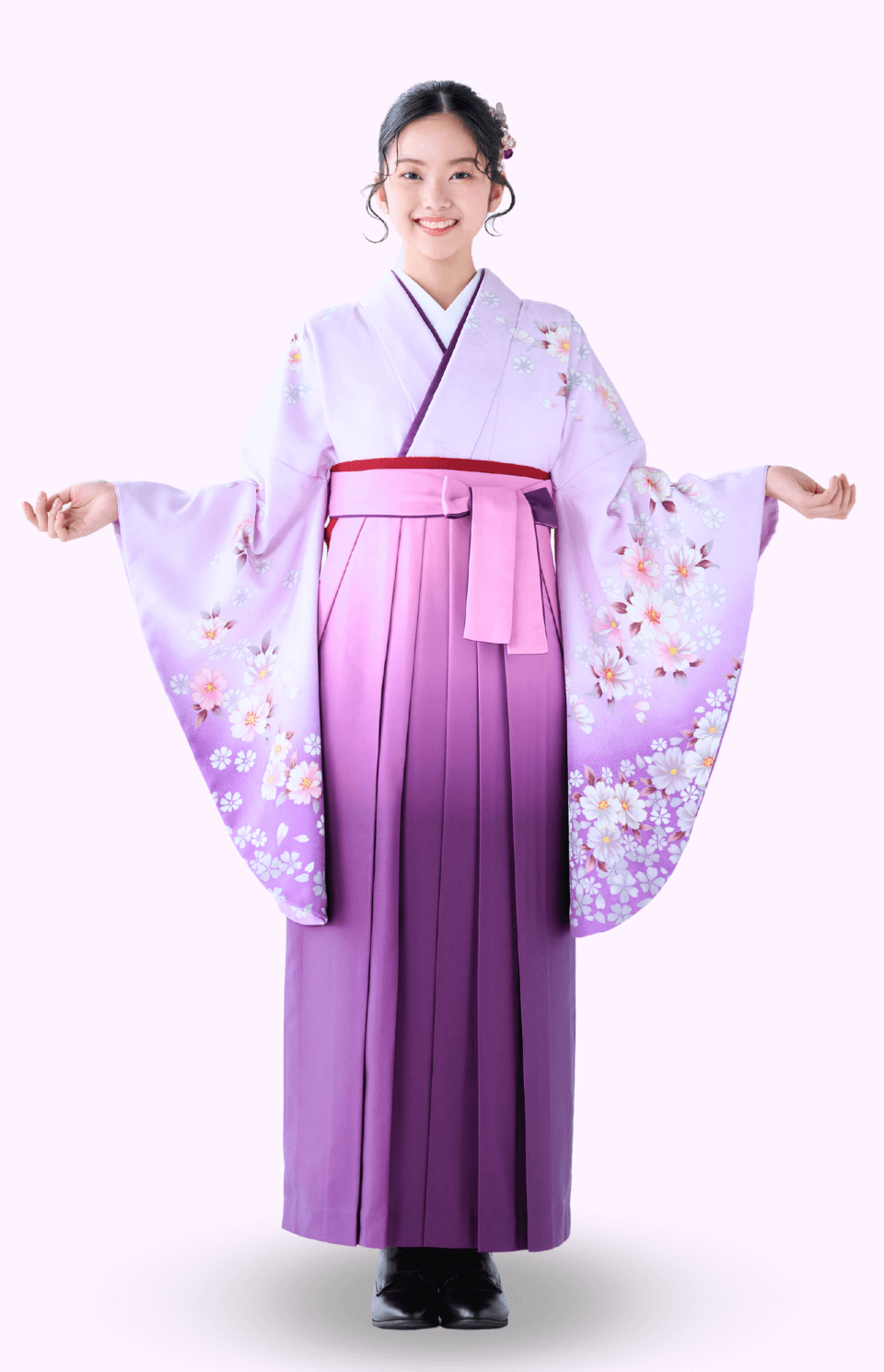 〈着物〉紫色 シルエット柄着物 〈袴〉薄紫色ぼかし 無地袴 【351】