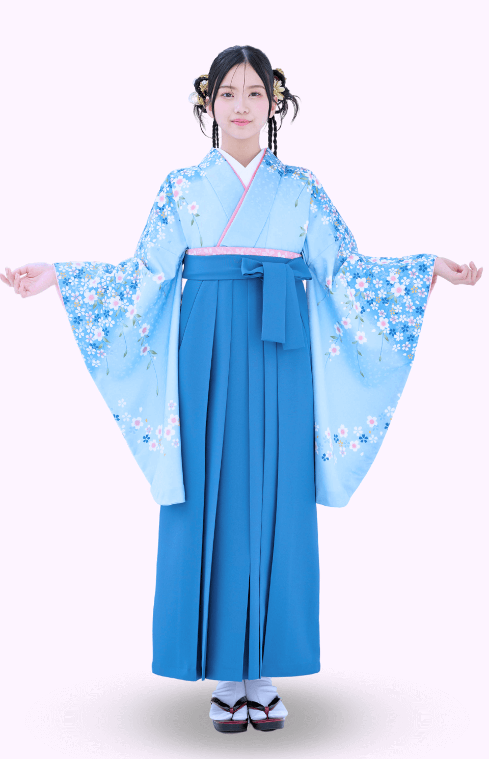 〈着物〉水色色 小桜柄着物 〈袴〉青色 無地袴 【354】