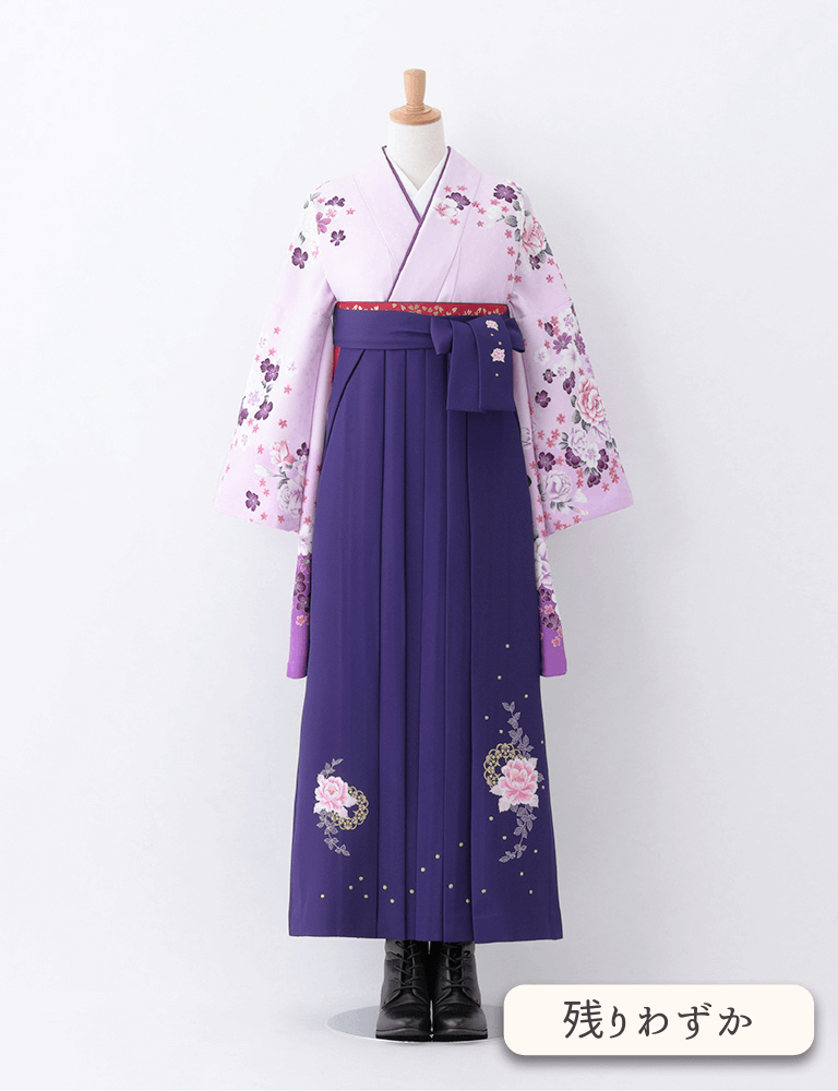 〈着物〉紫色 牡丹柄着物 〈袴〉紫色 花王冠刺繍袴 【T132】