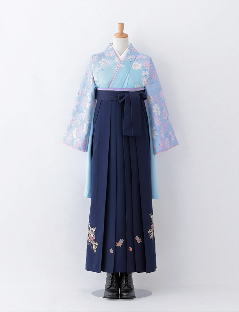 青系の着物×紺系の袴