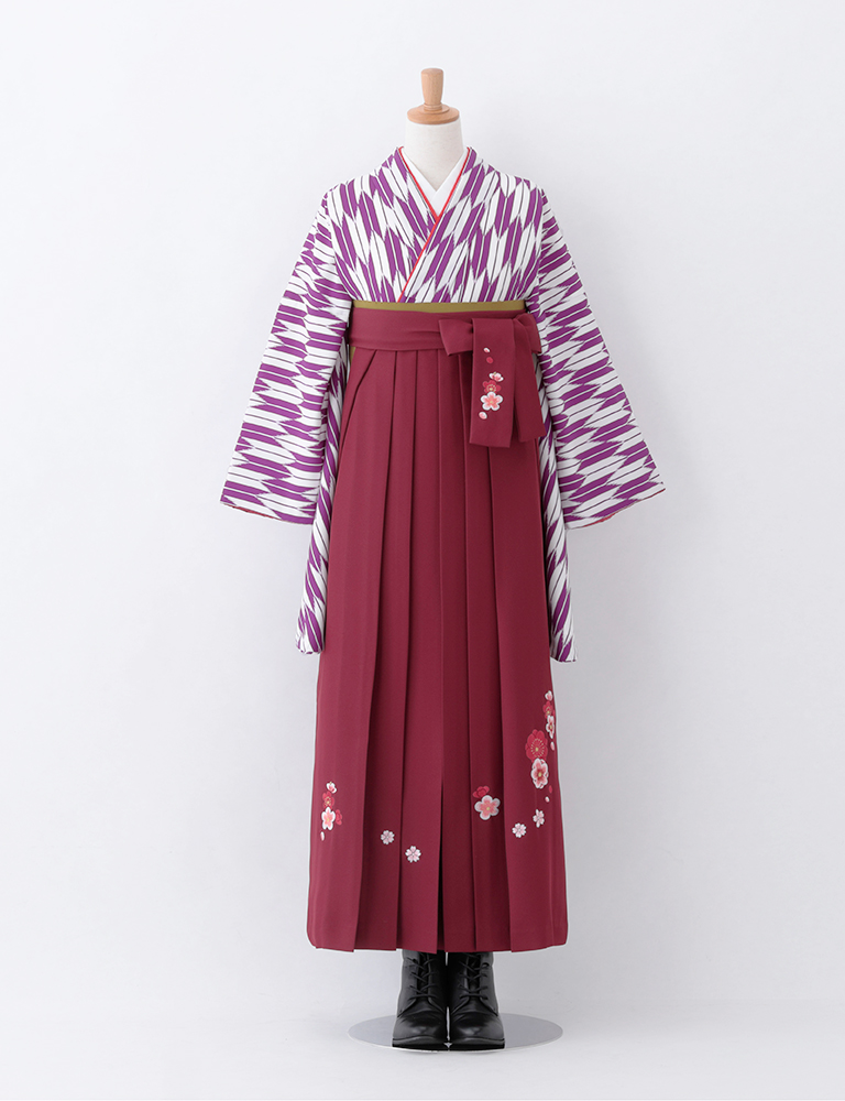 紫と白の矢絣柄×赤の袴