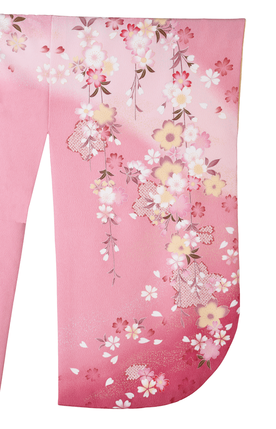 着物〉ピンク色 枝垂れ桜柄着物 〈袴〉黒色 ストライプ袴 【T163