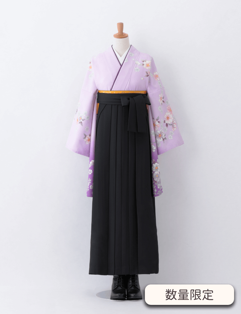 〈着物〉紫色 シルエット柄着物 〈袴〉黒色 無地袴 【T195】