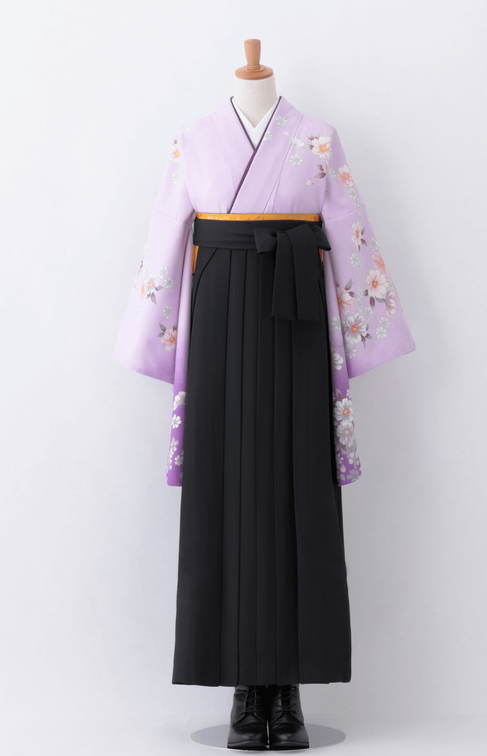 〈着物〉紫色 シルエット柄着物 〈袴〉黒色 無地袴 【T195】