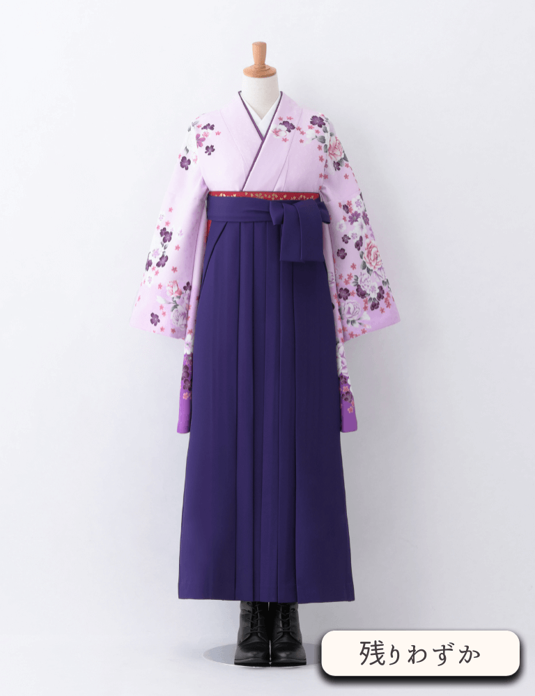 〈着物〉紫色 牡丹柄着物 〈袴〉紫色 無地袴 【T192】