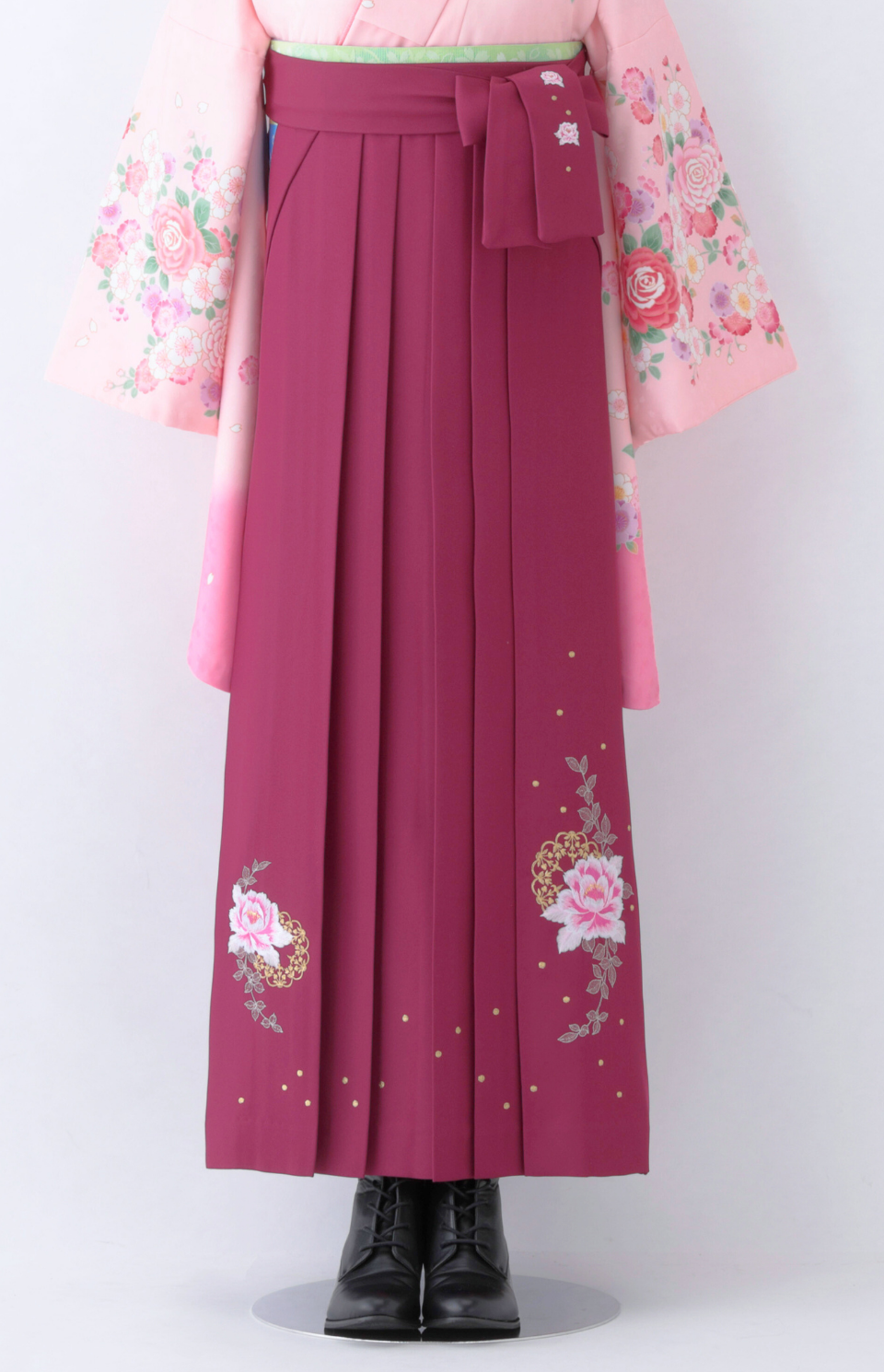 〈袴〉ワイン色 花王冠刺繍袴 【U051】
