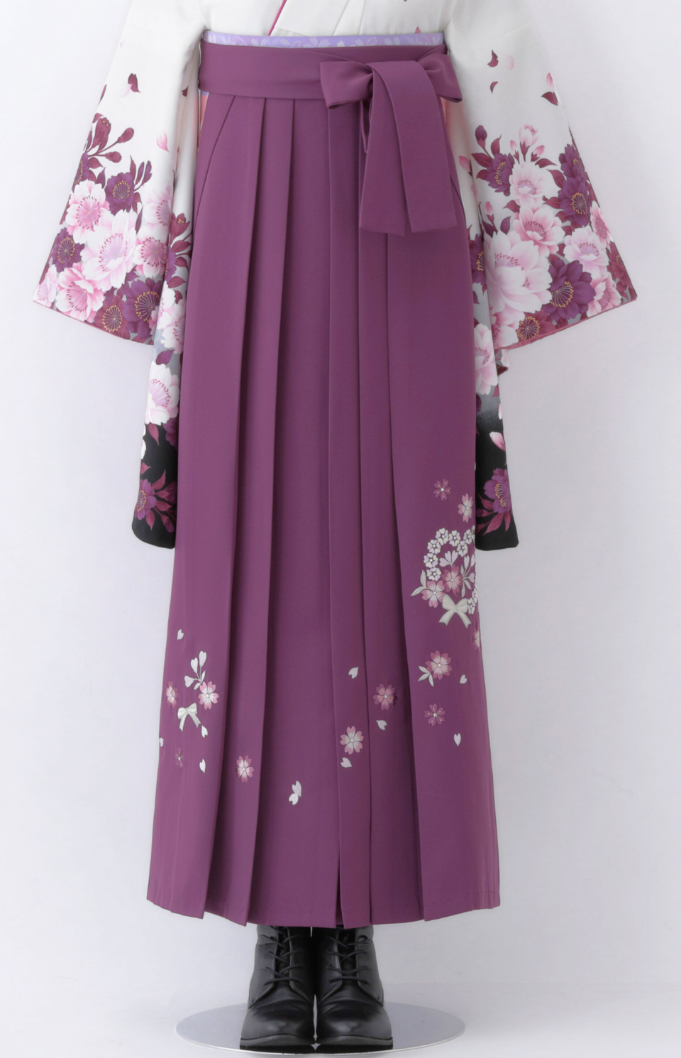 〈袴〉紫色 ハートリボン刺繍袴 【U057】