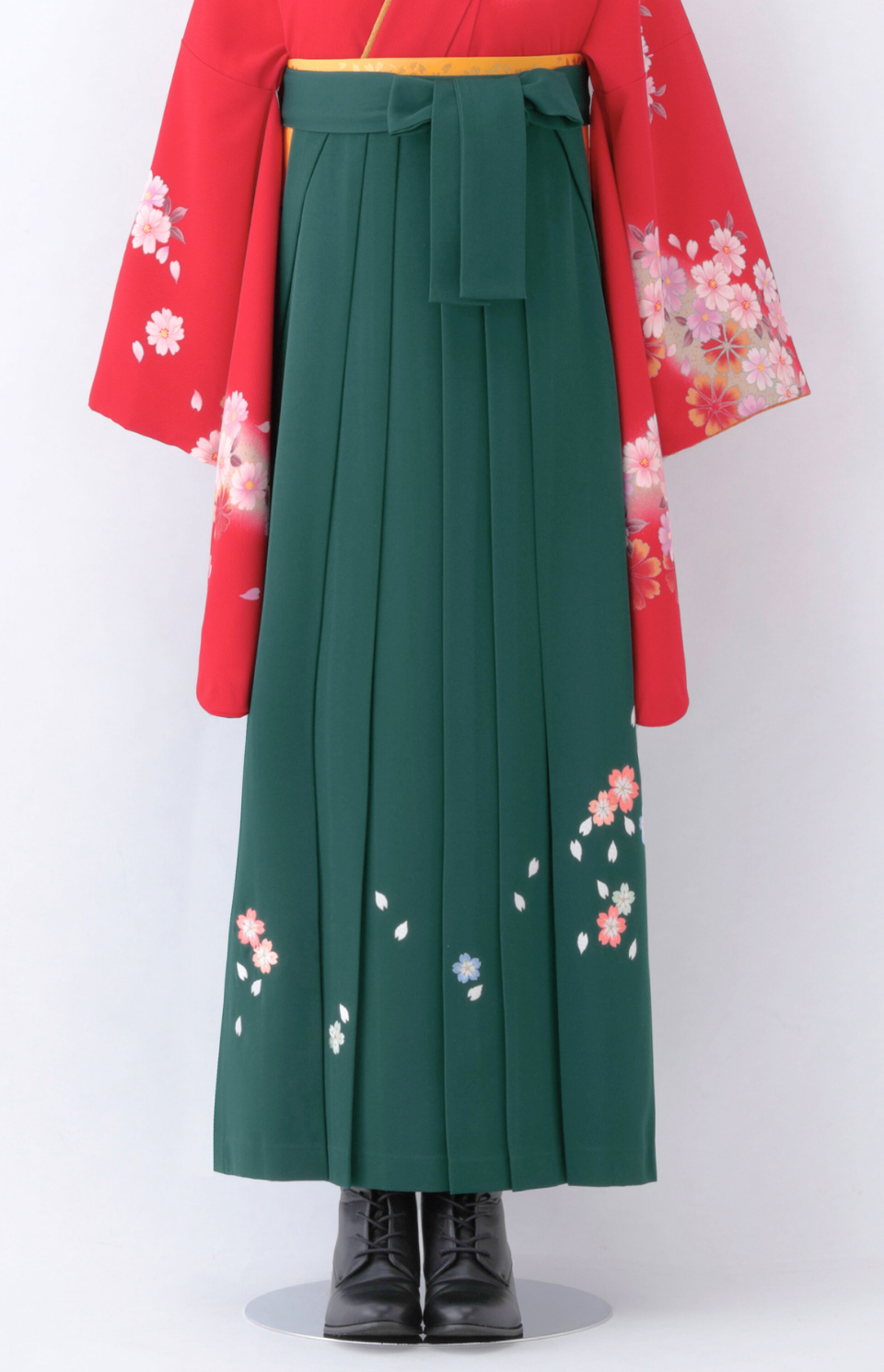 〈袴〉グリーン色 桜ちらし刺繡袴 【U065】