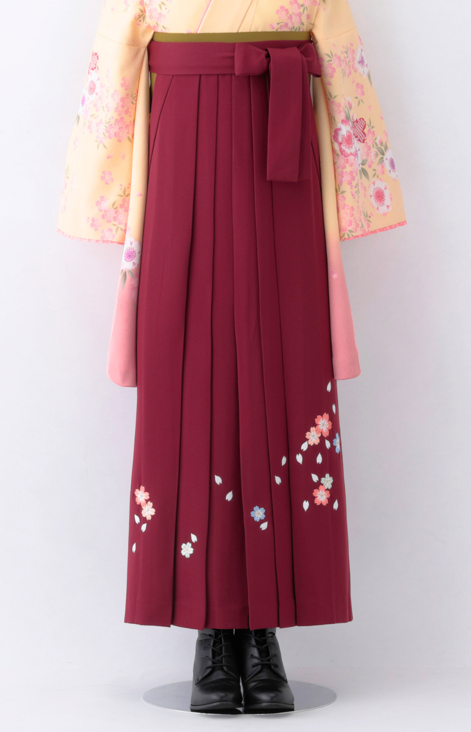 〈袴〉エンジ色 桜ちらし刺繍袴 【U066】