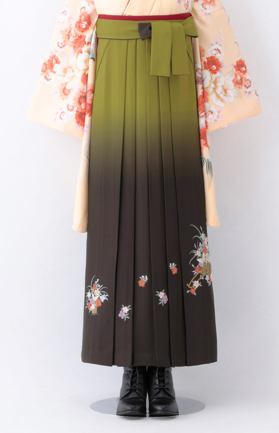 〈袴〉濃緑色&抹茶色ぼかし 花車の刺繍袴 【U076】
